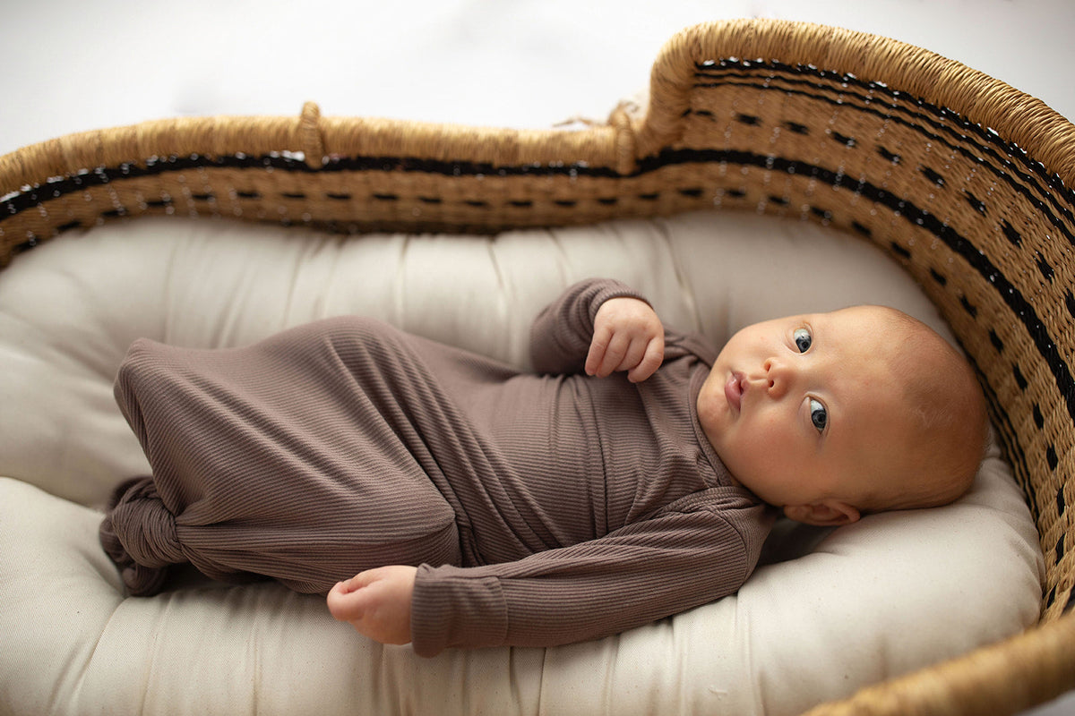 Cocoa Brown Ribbed Knotted Newborn Baby Gown