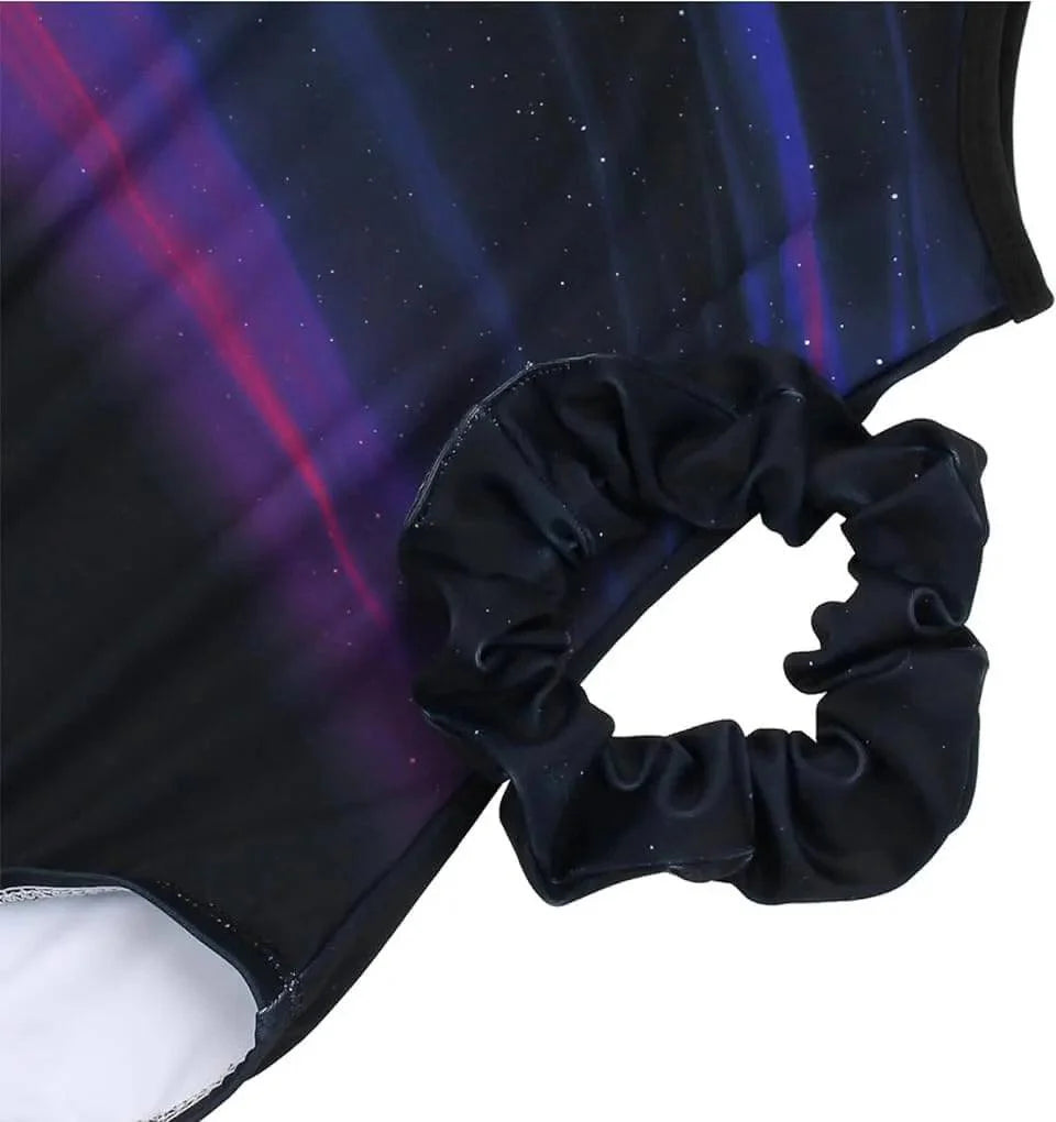 Cosmic Aurora Cute Open Back Gymnastics Leotard Outfit Set