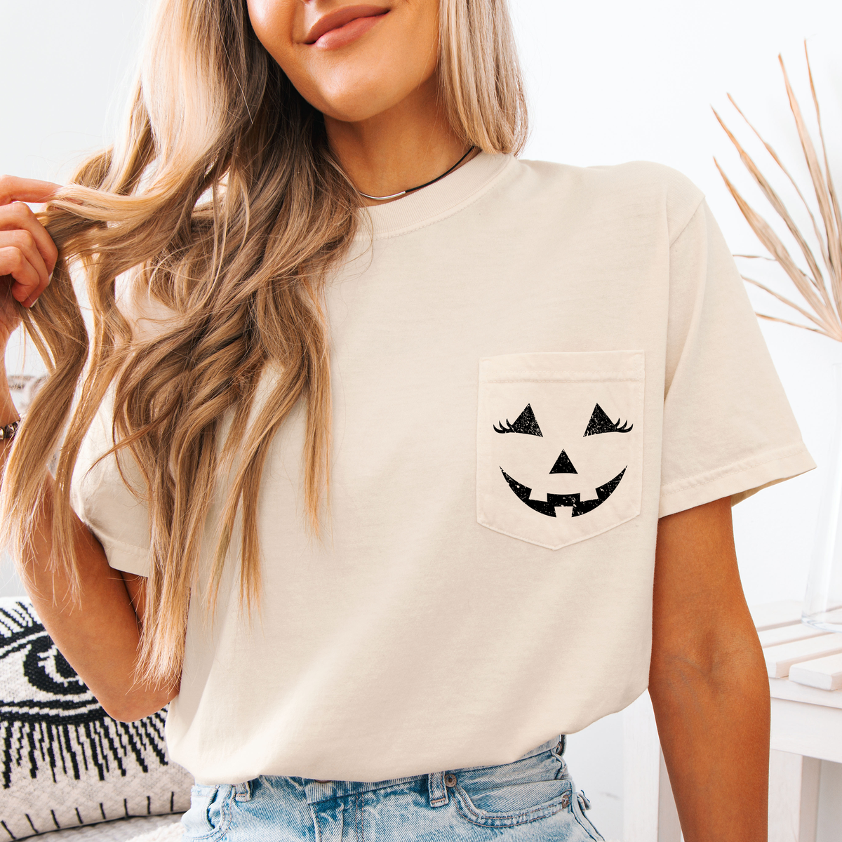 Cute Jack o Lantern, Halloween, Pocket, Comfort Colors Pocket T-Shirt