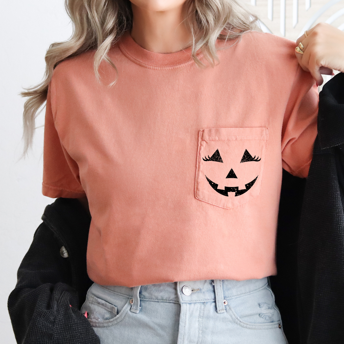 Cute Jack o Lantern, Halloween, Pocket, Comfort Colors Pocket T-Shirt