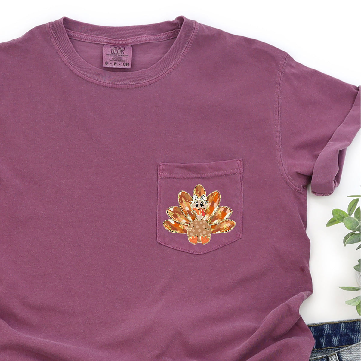 Cute Thanksgiving Turkey, Pocket Tee Comfort Colors T-Shirt