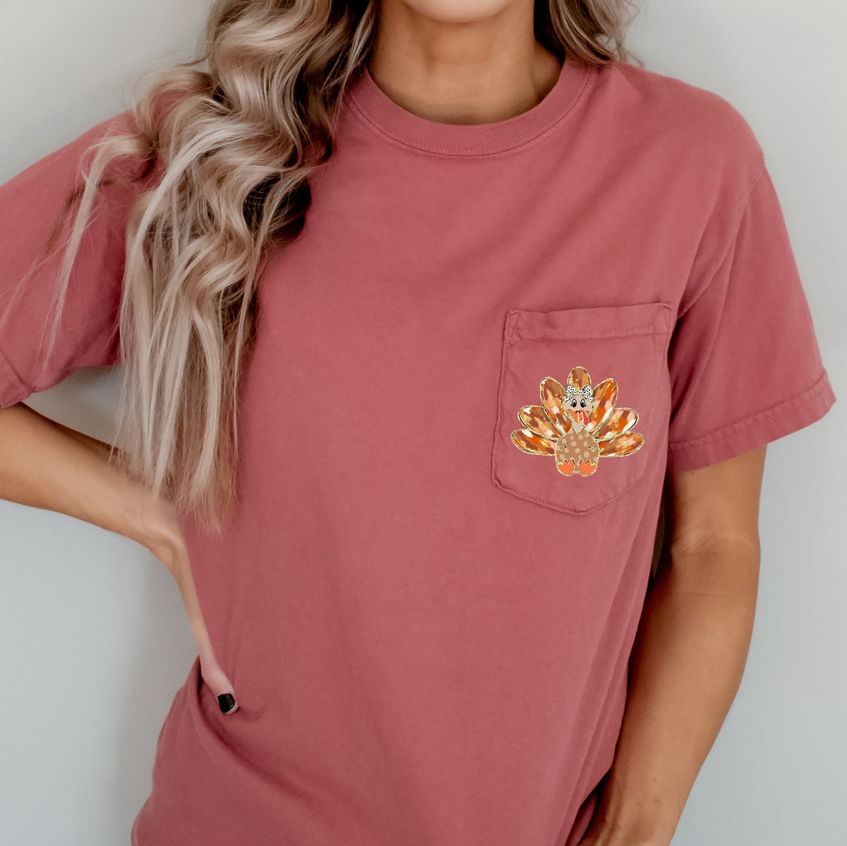 Cute Thanksgiving Turkey, Pocket Tee Comfort Colors T-Shirt