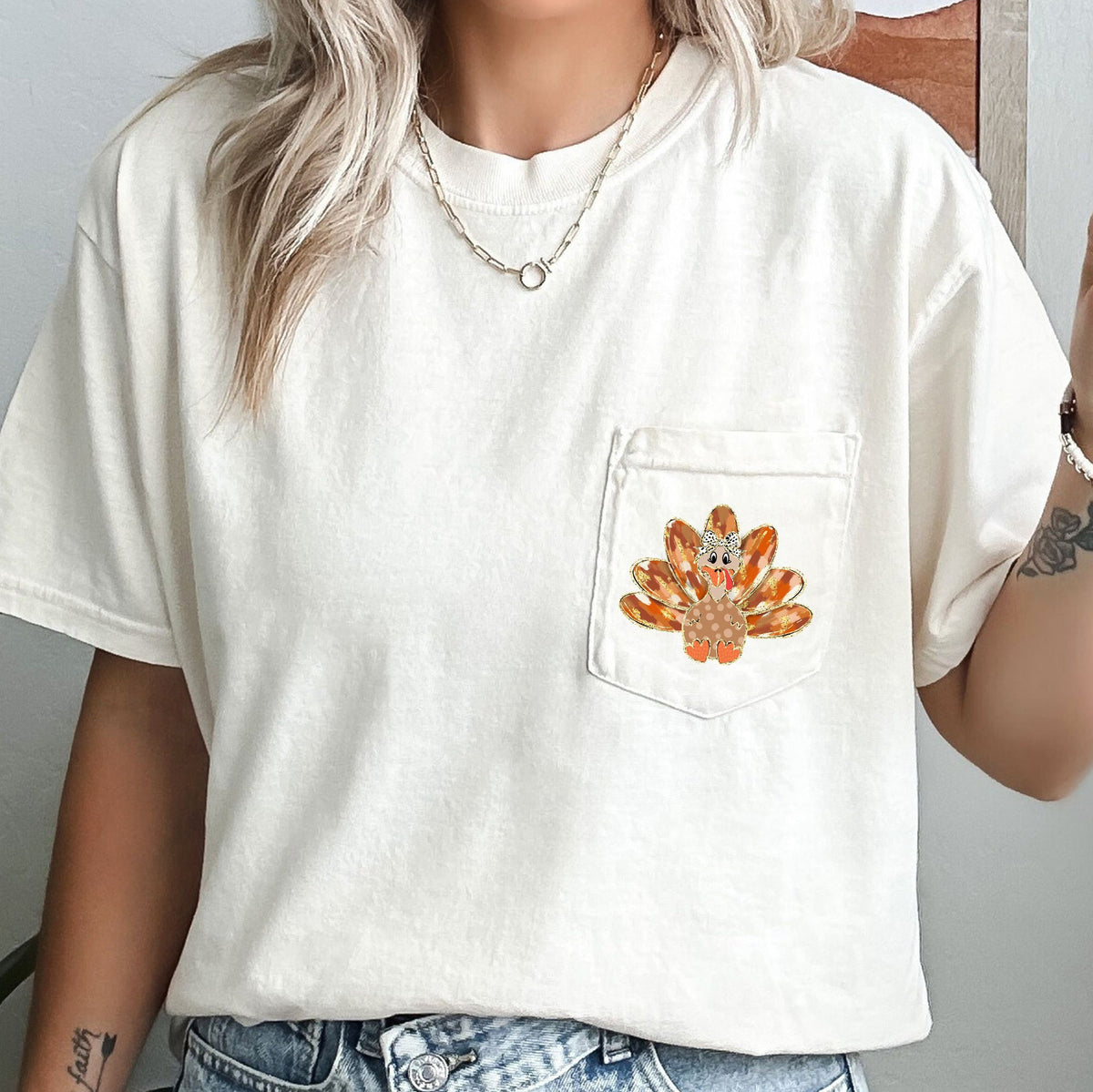 Cute Thanksgiving Turkey, Pocket Tee Comfort Colors T-Shirt