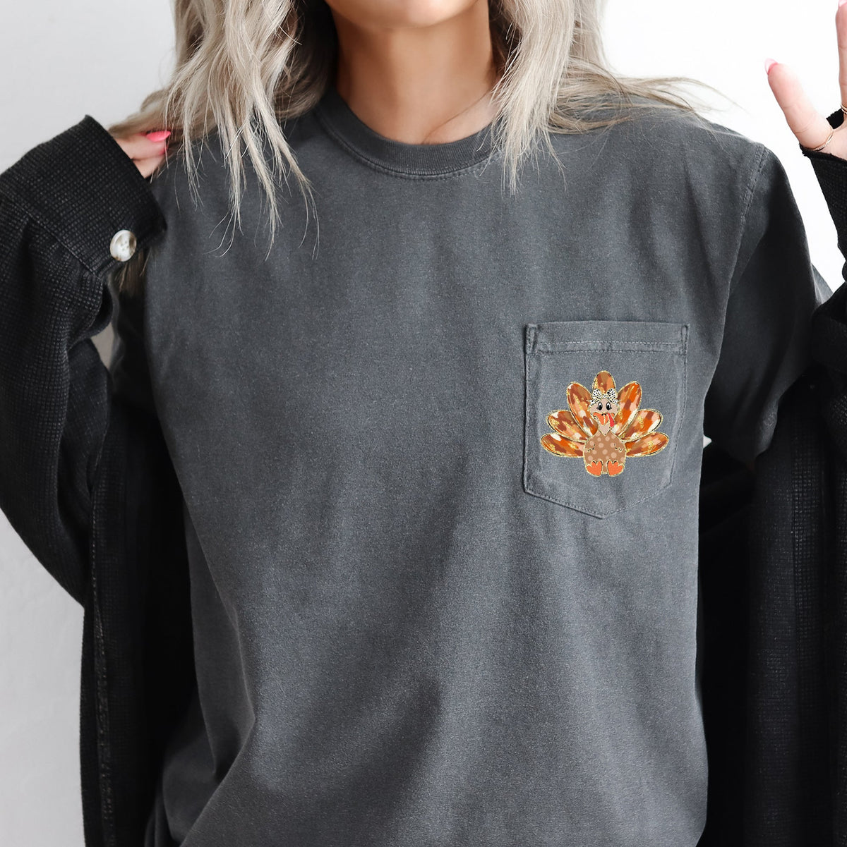 Cute Thanksgiving Turkey, Pocket Tee Comfort Colors T-Shirt