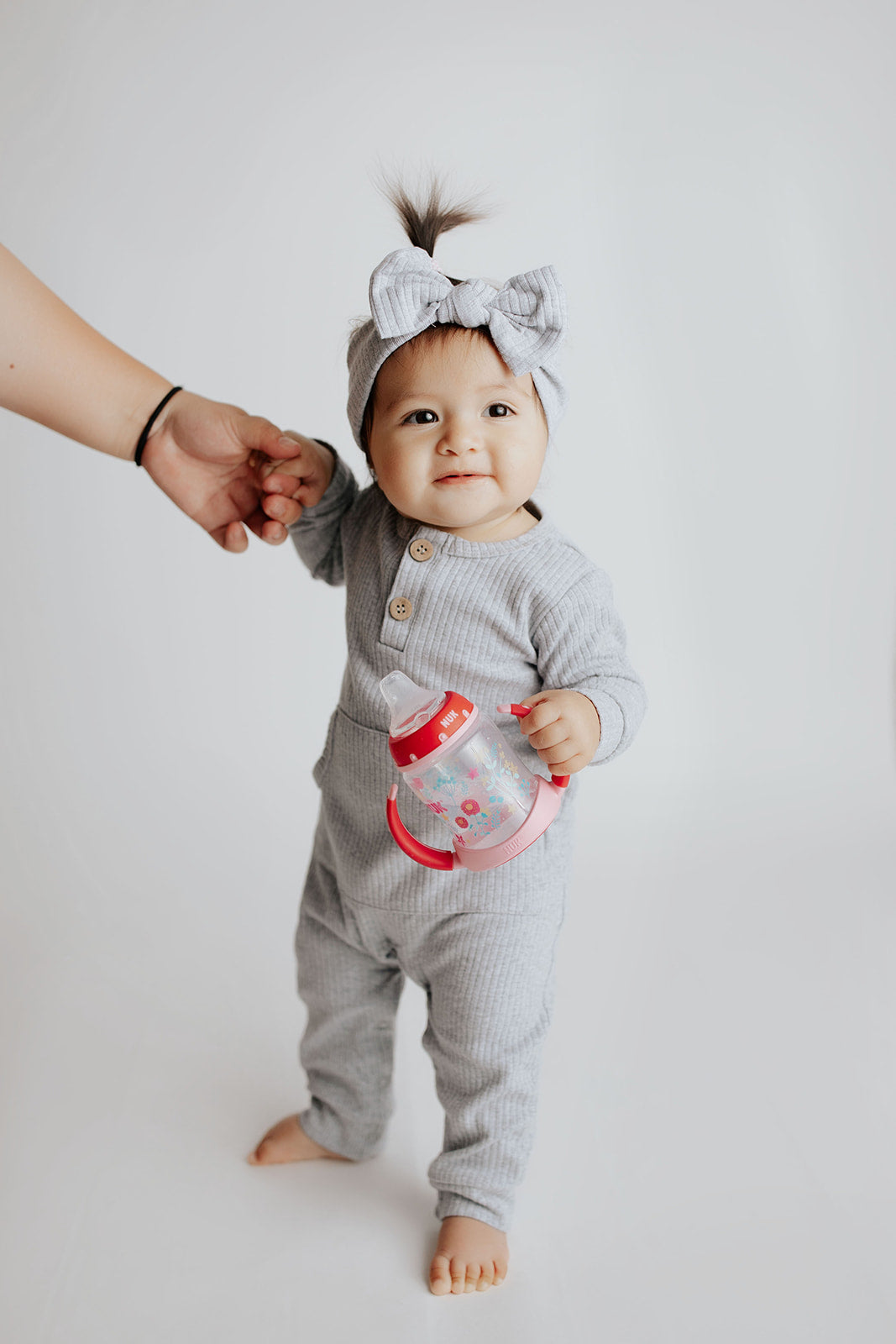 Gray Baby Ribbed Playsuit with pockets