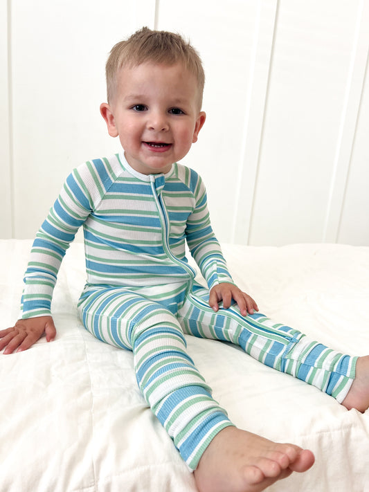 LAGOON STRIPE | ZIP ROMPER