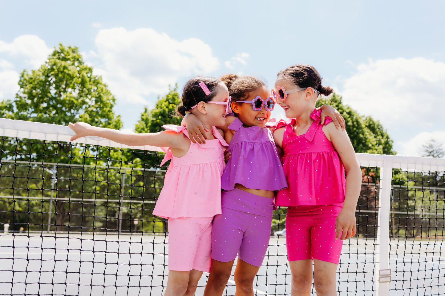 Bubblegum Pink Bow Two-Piece Gem Stamped Athletic Set