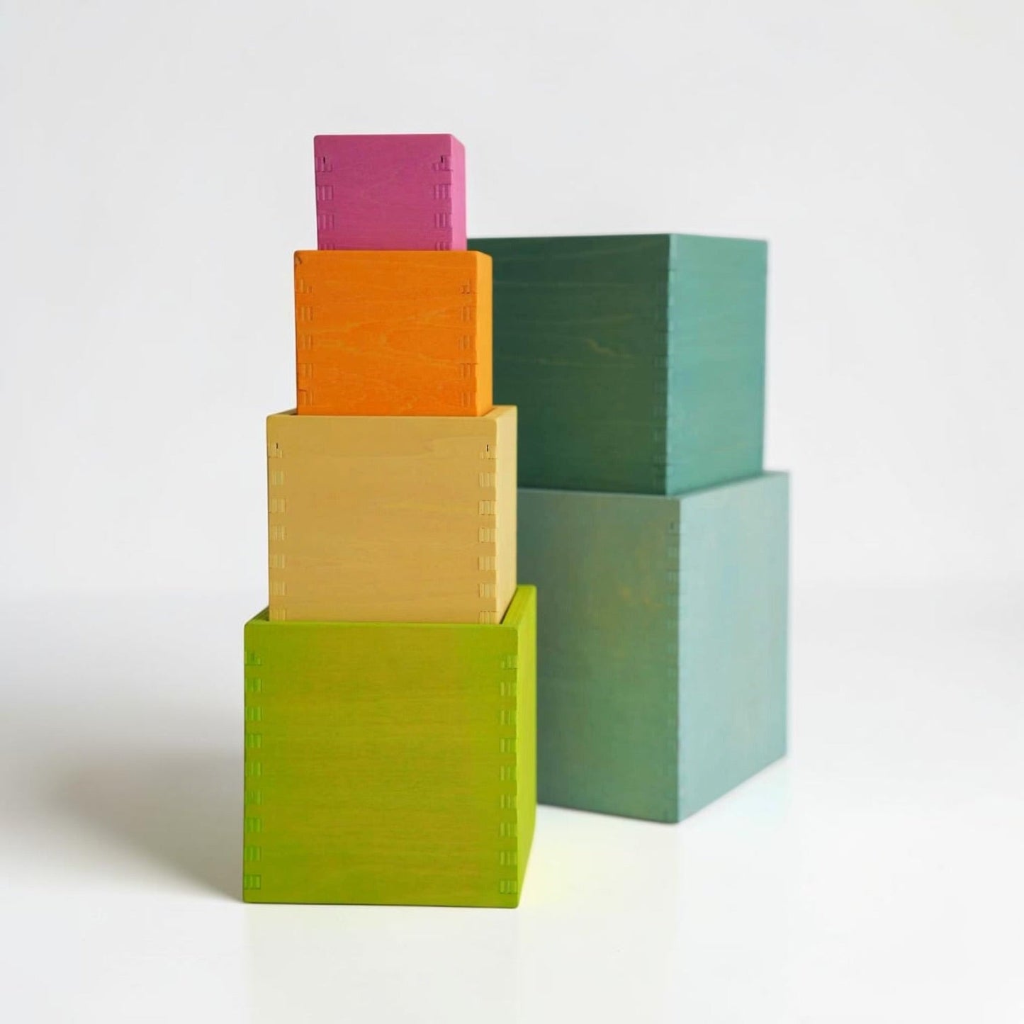 6-Piece Basswood Wooden Pastel Nesting Box Set | Painted & Hand-Stained Finishes | Montessori Stacking Toy