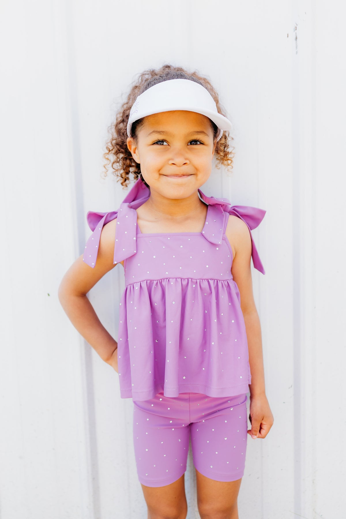 Lavender Bow Two-Piece Gem Stamped Athletic Set