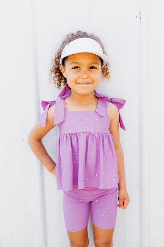 Lavender Bow Two-Piece Gem Stamped Athletic Set