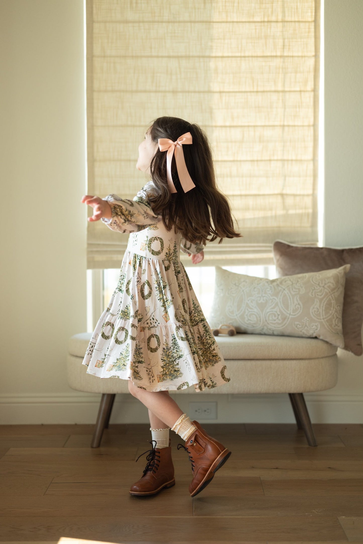 Soft Snow Puff Sleeve Twirl Dress
