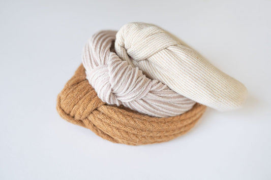 Latte Ribbed Neutral Knotted Headband for girls and women