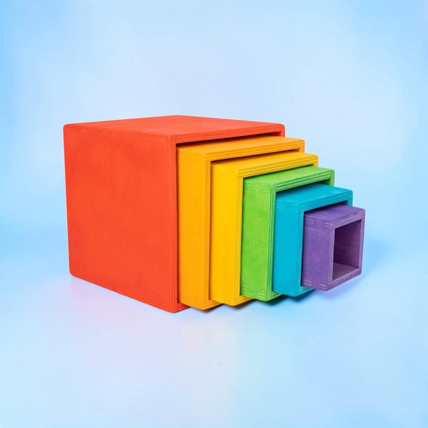 6-Piece Basswood Wooden Rainbow Nesting Box Set | Painted & Hand-Stained Finishes | Montessori Stacking Toy