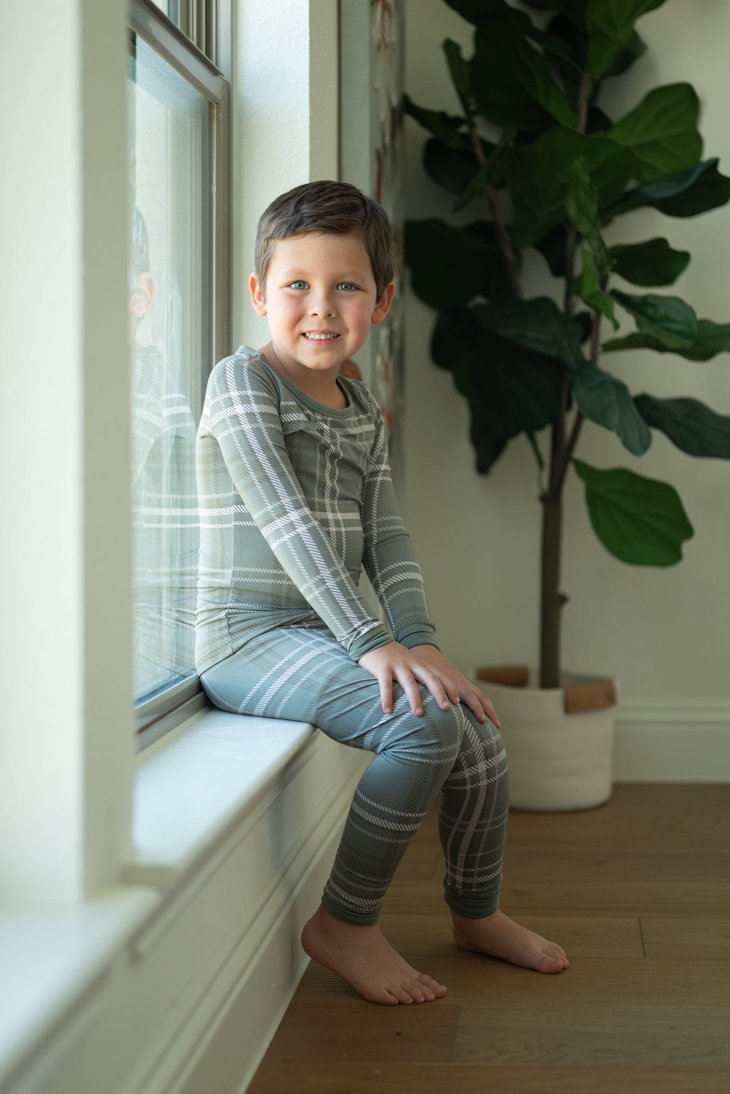 Sage Plaid Long Sleeve Lounge Set