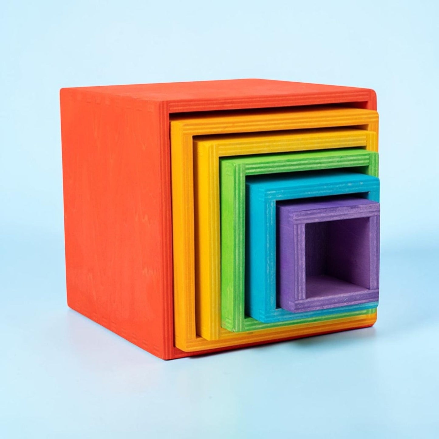 6-Piece Basswood Wooden Rainbow Nesting Box Set | Painted & Hand-Stained Finishes | Montessori Stacking Toy