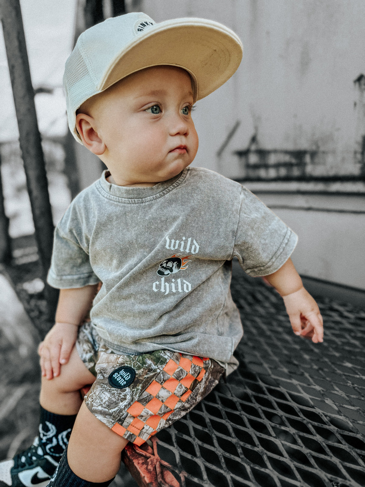 Grey acid wash logo tee