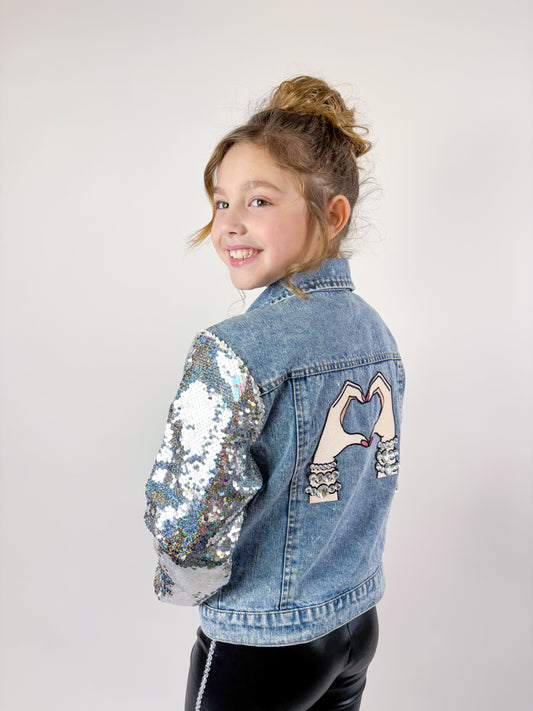Lover Patched Sequins Denim Jacket