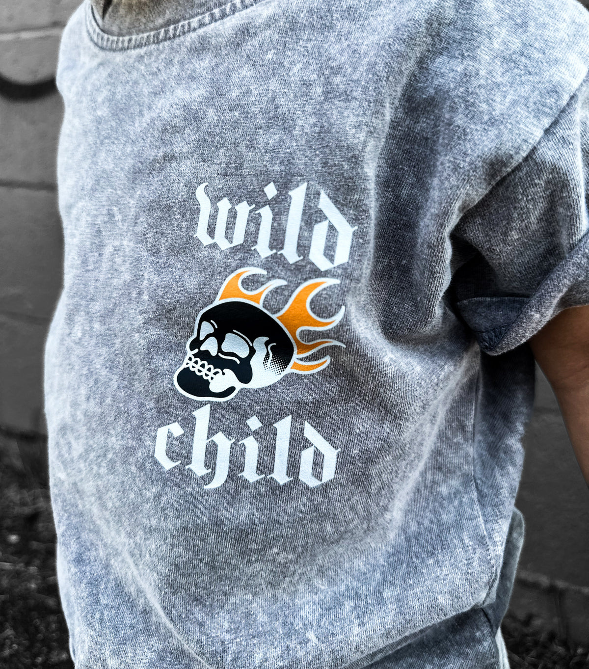 Grey acid wash logo tee
