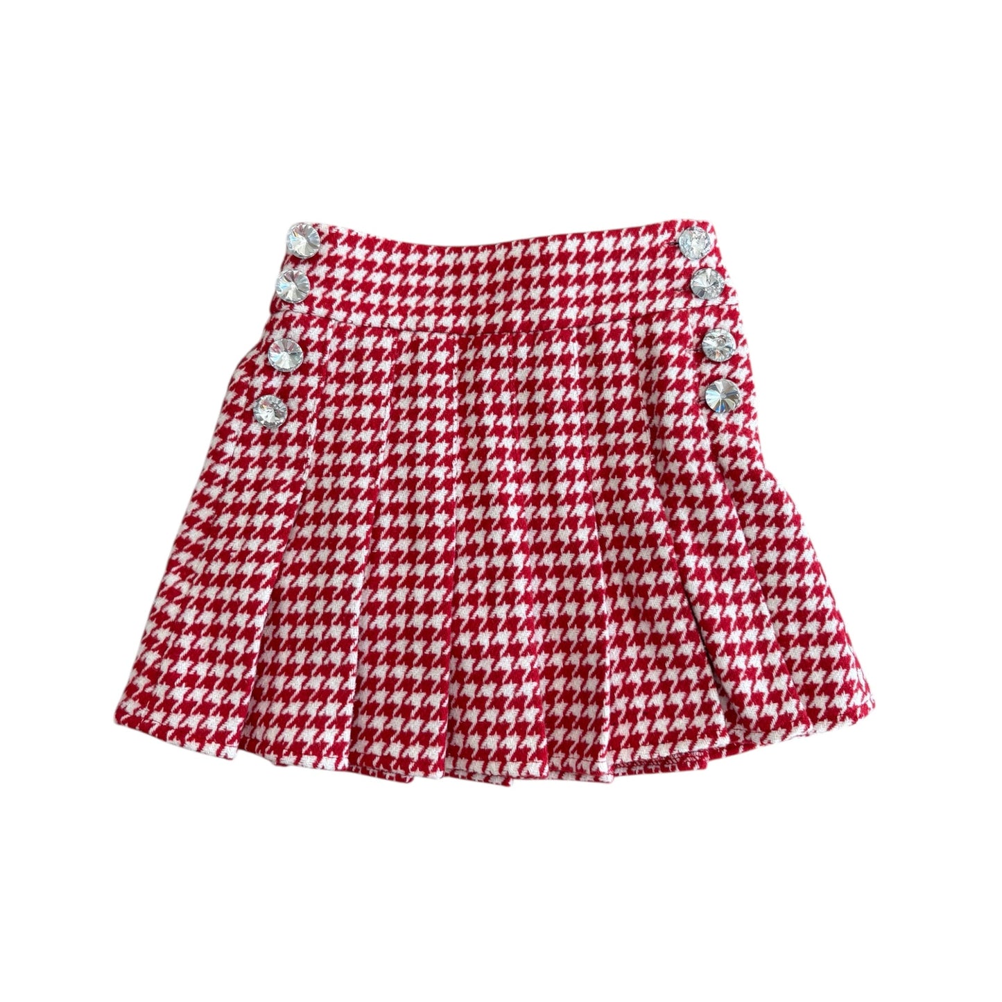 Red Houndstooth Gem Button Pleat Skirt - preorder
