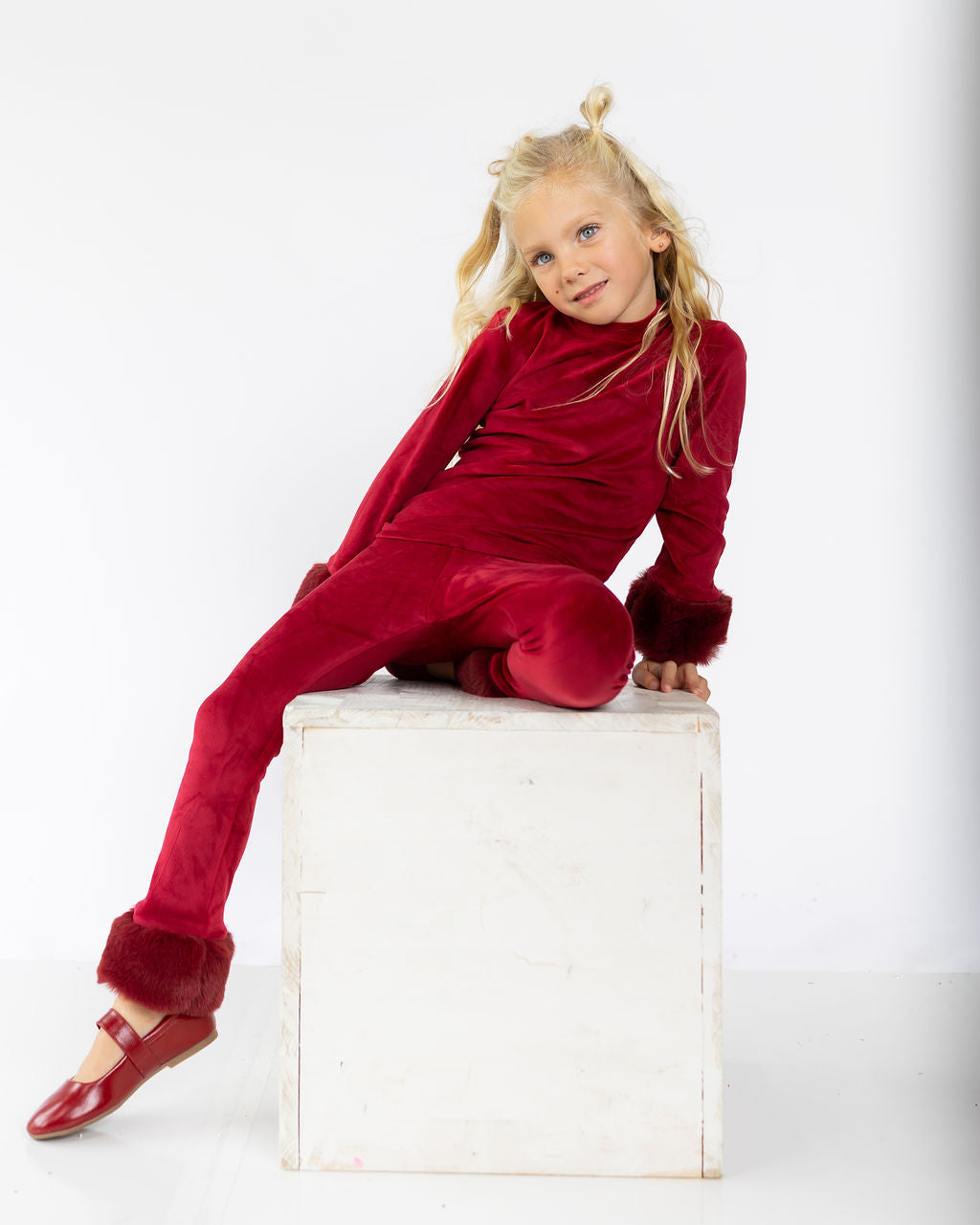 Red Velour Fur Cuffed Set - preorder