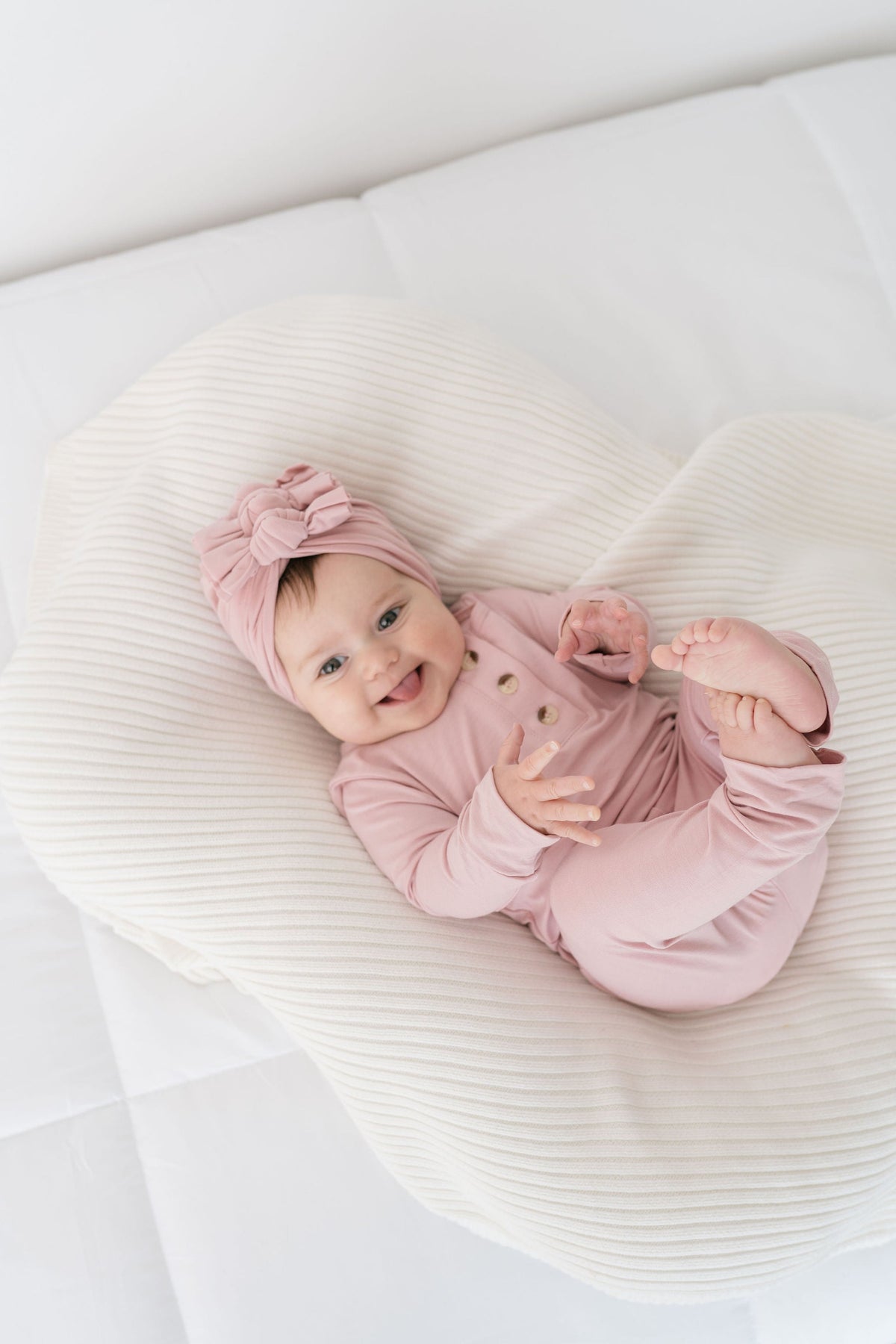 Top and Bottom Outfit, Hat and Headband Set (Newborn - 12 months) - Dusty Rose