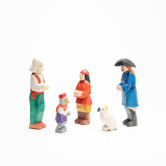 Wooden Pirate Figurines with Parrot and Monkey: Set Sail for Adventure