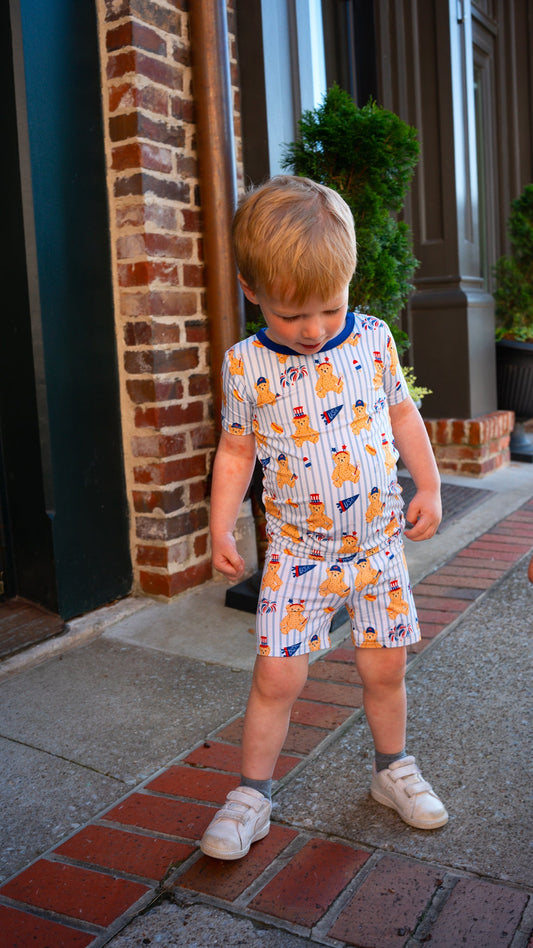 Fourth of July Bear Short Sleeve Set "All American Teddy"
