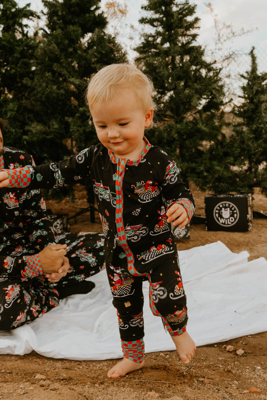Santas Speedy Sleigh Zip Up Pajamas