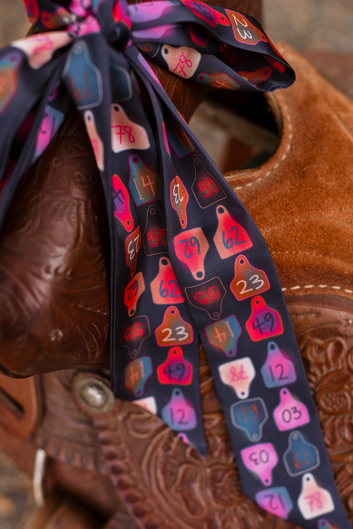 Cattle Tags Twilly Scarf: Western Ranch Cowgirl Soft Satin Chiffon Scarf