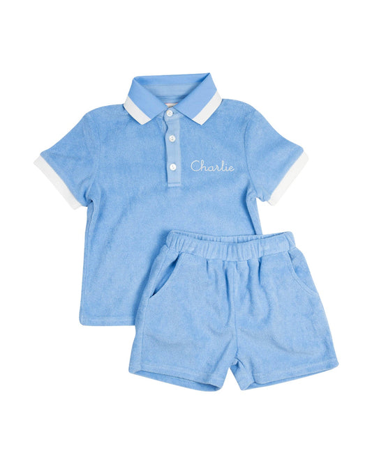 Blue Terry Shorts Set