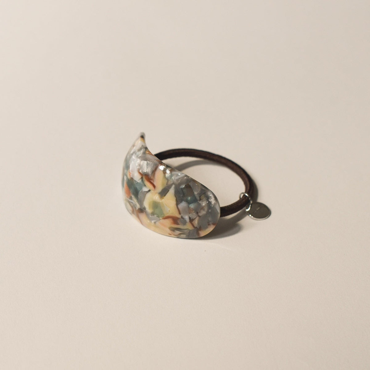 Curved Oval Resin Ponytail Hair Tie | Blue Marble