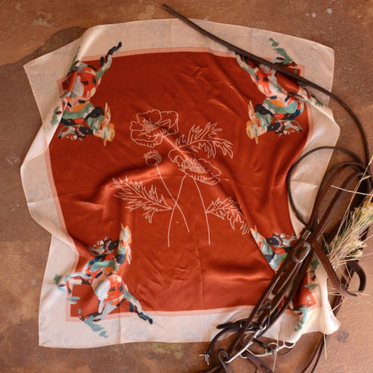Poppy Cowgirl Large 100% Mulberry Silk 35x35: Wild Rag Western Red Scarf