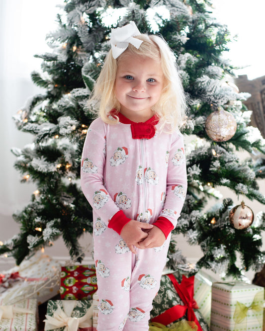 Vintage Santa Pink Knit Zip Up Pajamas