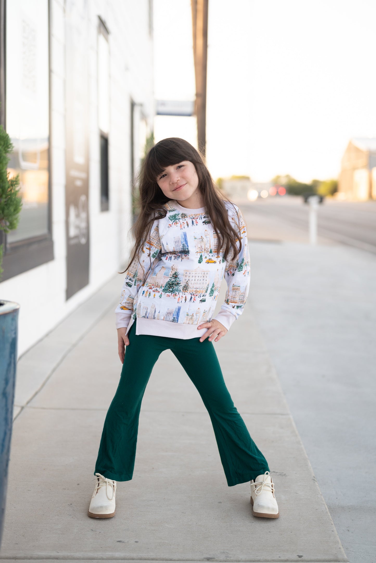 Solid Wintergreen Ribbed Flare Leggings