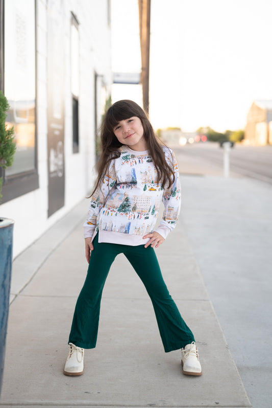 Solid Wintergreen Ribbed Flare Leggings