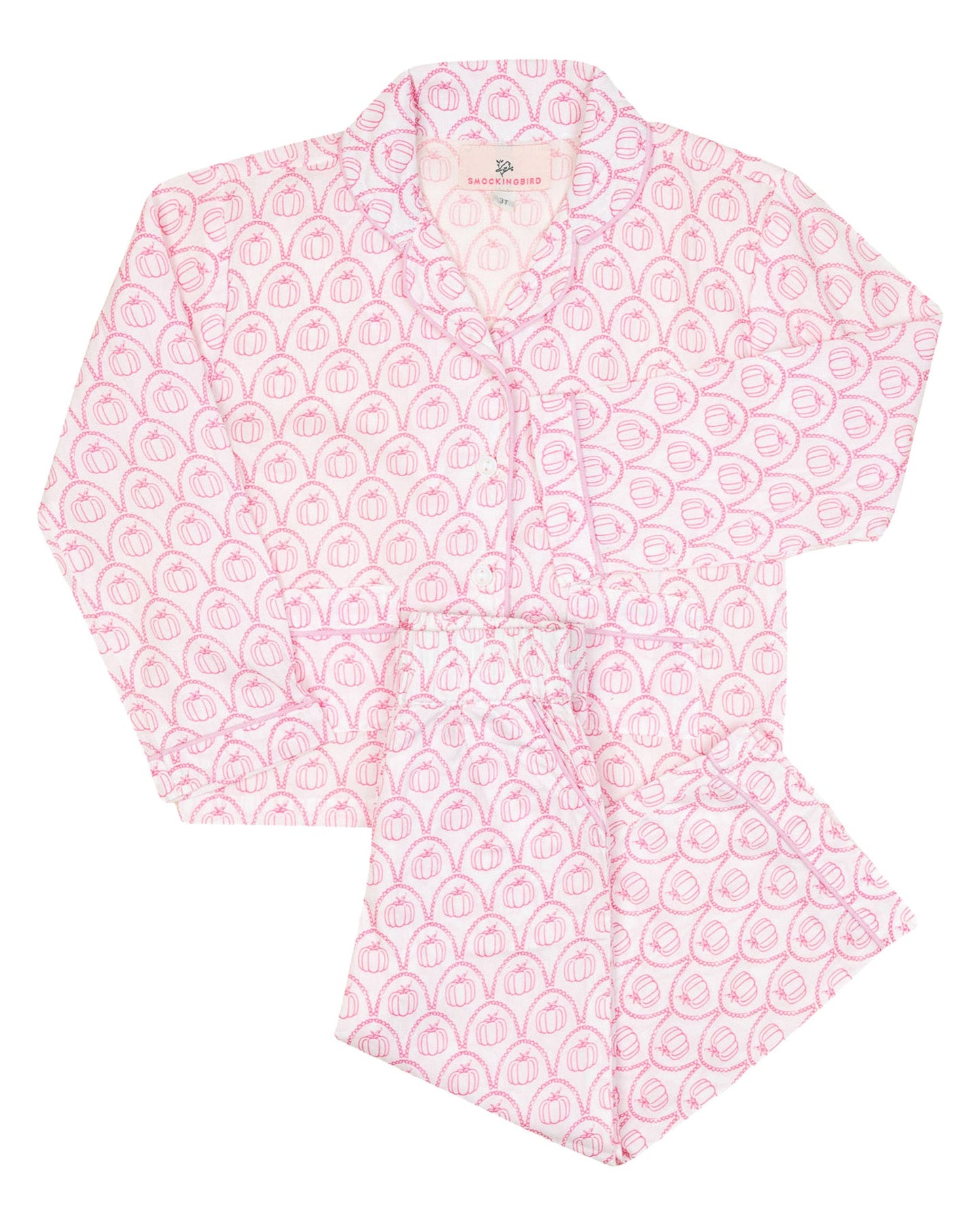 Pink Pumpkin Scallop Print Pajama Set- FINAL SALE
