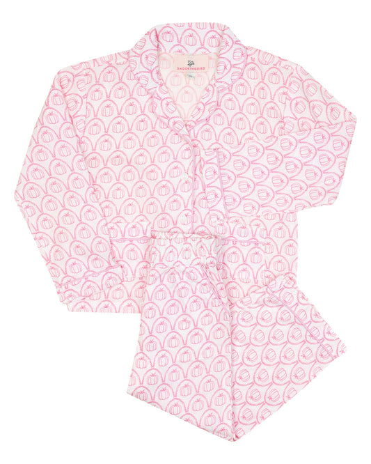 Pink Pumpkin Scallop Print Pajama Set- FINAL SALE