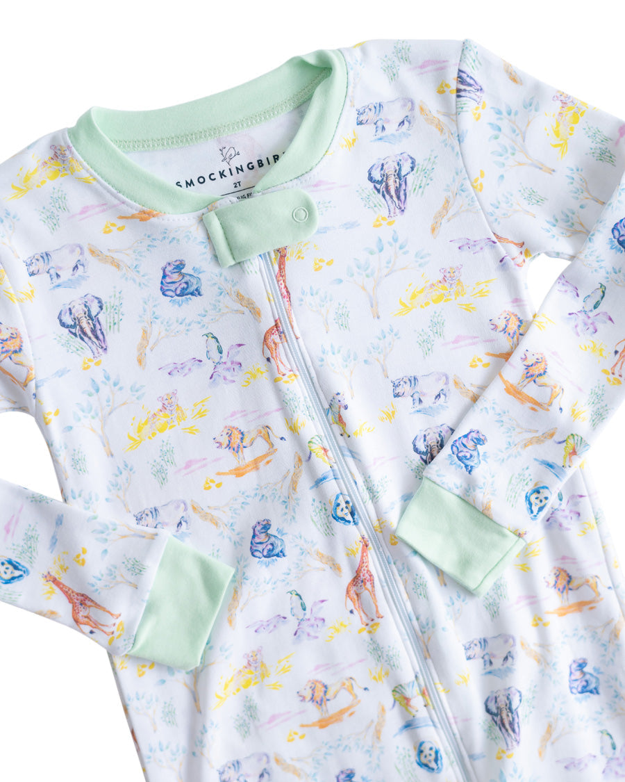Rainbow Zoo Animals Pima Cotton Zip Up Pajamas- FINAL SALE