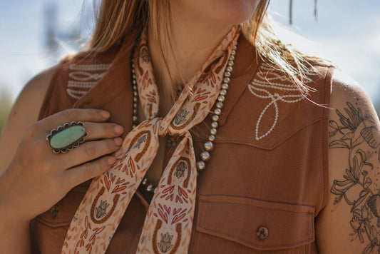 Western Harvest in Dusty Rose Silk Twilly Cowgirl Scarf