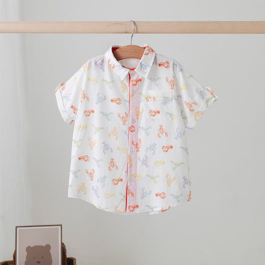 Colorful Claws Short Sleeve Collared Crawfish Shirt
