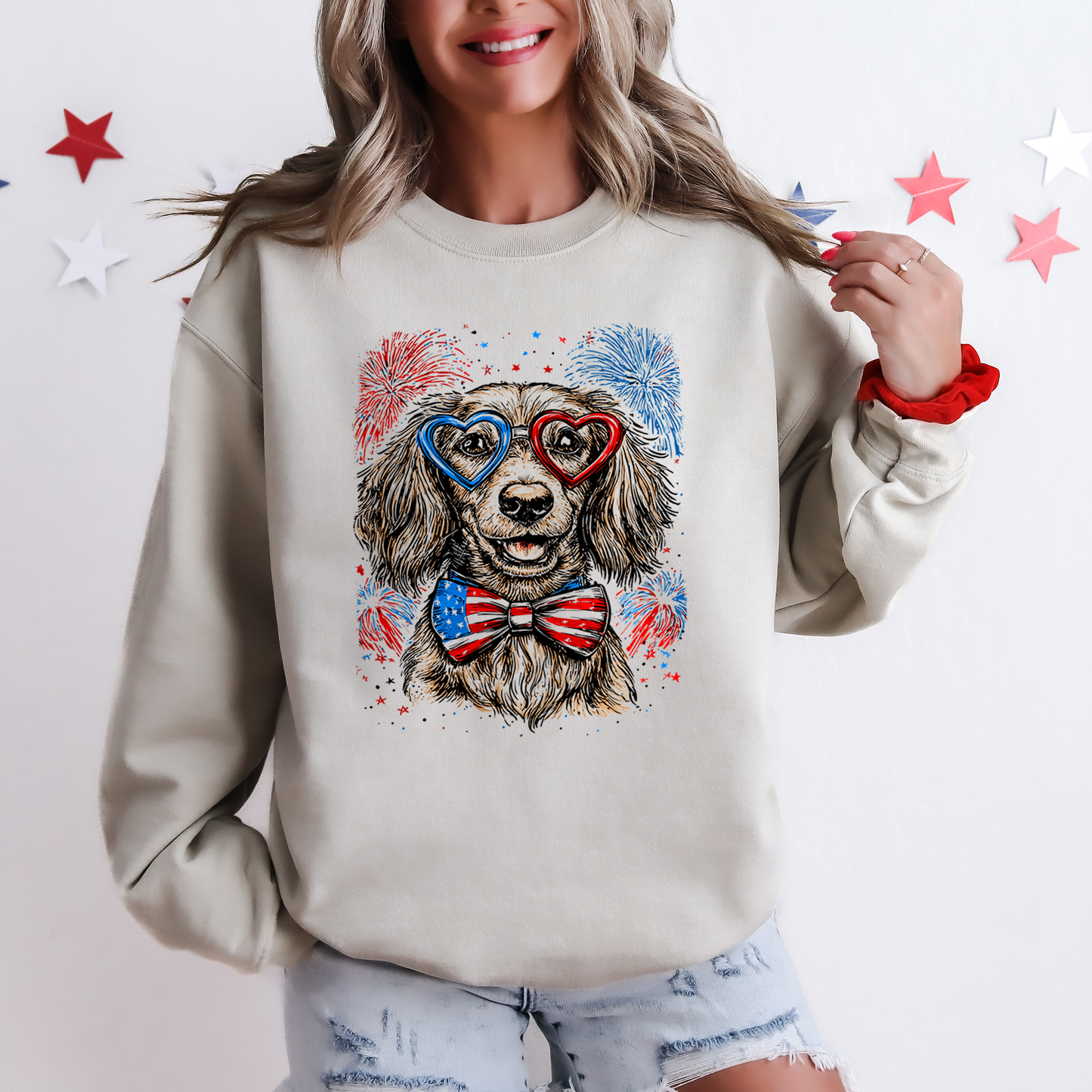 Dachshund Patriotic Dog, USA, America, Pet Lover, 4th of July Sweatshirt