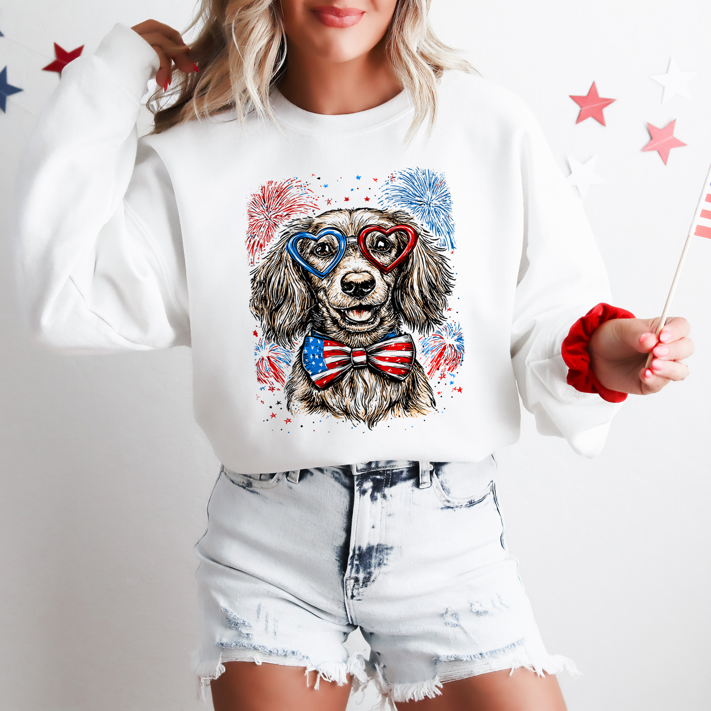 Dachshund Patriotic Dog, USA, America, Pet Lover, 4th of July Sweatshirt