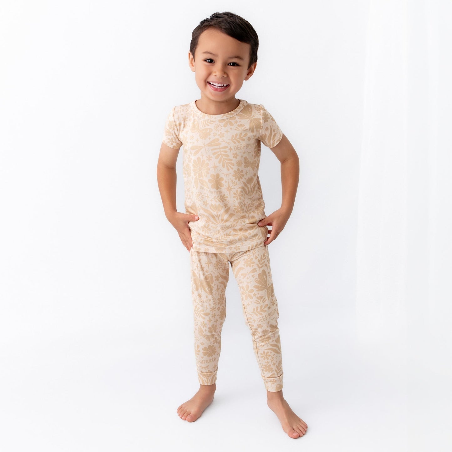The Second-Skin 2-Piece Short Sleeve Pajama | Om Baby (Beige)