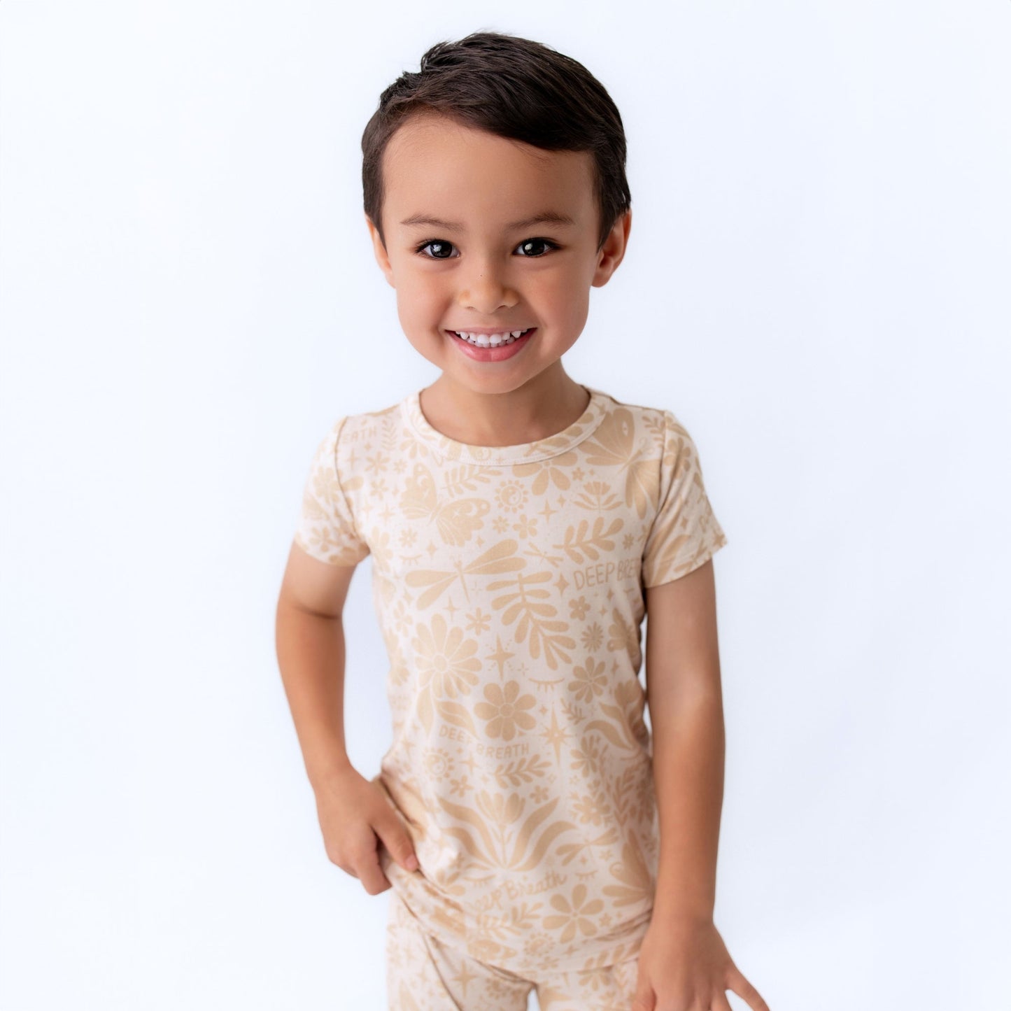 The Second-Skin 2-Piece Short Sleeve Pajama | Om Baby (Beige)