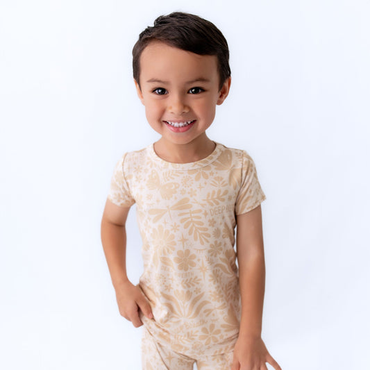 The Second-Skin 2-Piece Short Sleeve Pajama | Om Baby (Beige)