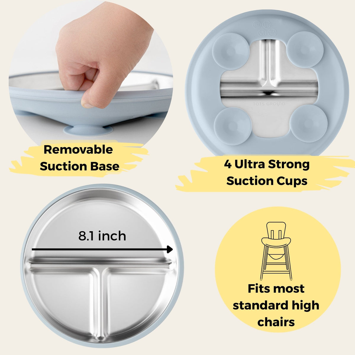 Stainless Steel Suction Plate Set of 2 (Butter Yellow & Baby Blue)