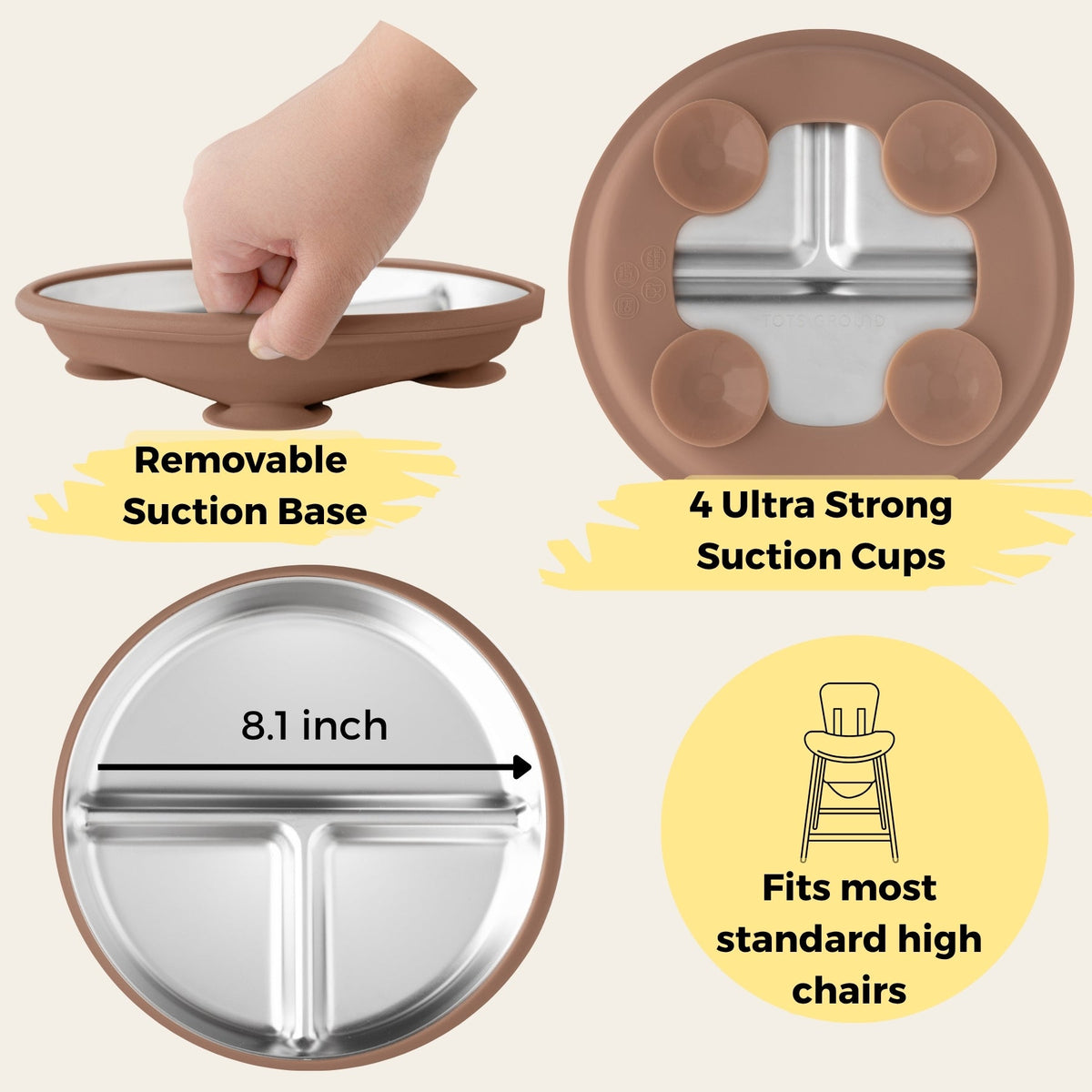 Stainless Steel Suction Plate Set of 2 (Mocha Mousse & Sage Green)