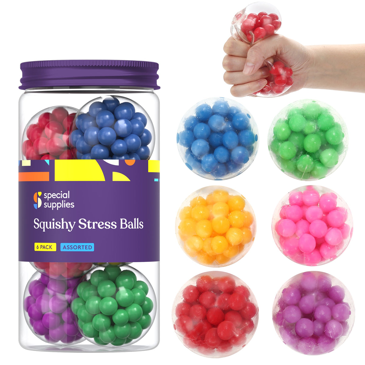 Squishy Stress Balls 6-Pack – Colorful Sensory Fidget Toys for Stress Relief, Anxiety Relief, Focus & Relaxation for Kids and Adults
