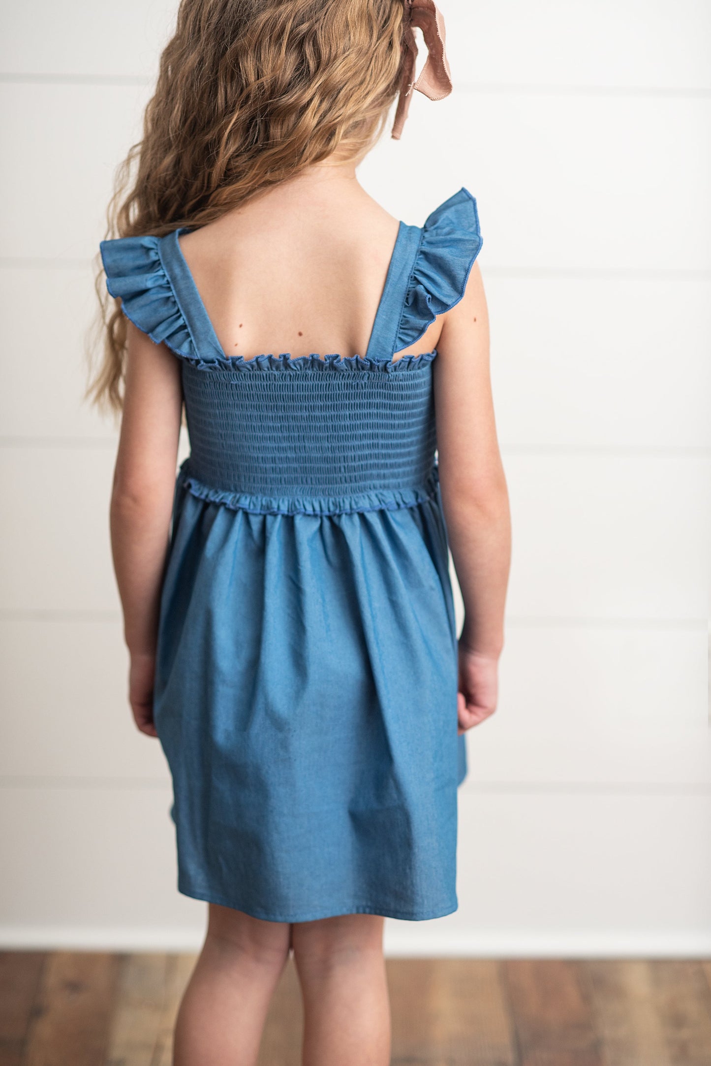 Blue Shirred Dress