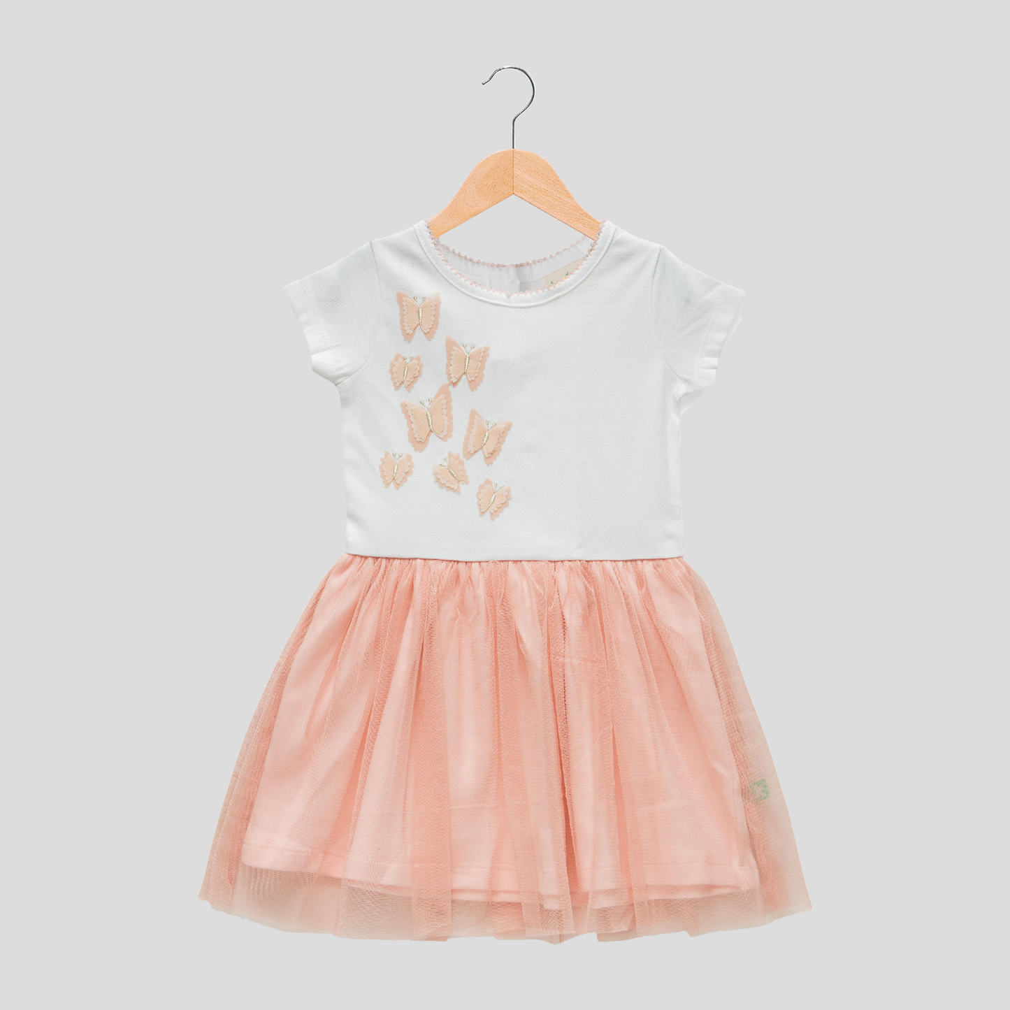 Elegant Peach Butterfly Tulle Flair Dress for Toddler